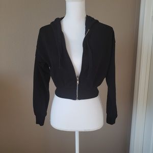 Forever 21 Cropped Zip Up Hoodie Black Small Med